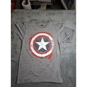 Marvel Captain America Classic Star Shield Logo Men's Gray T-Shirt Size Small